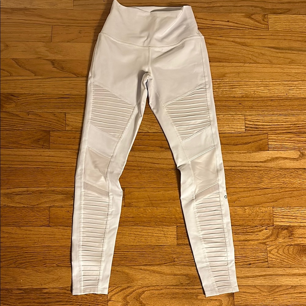ALO Yoga White High-Waist Moto Leggings